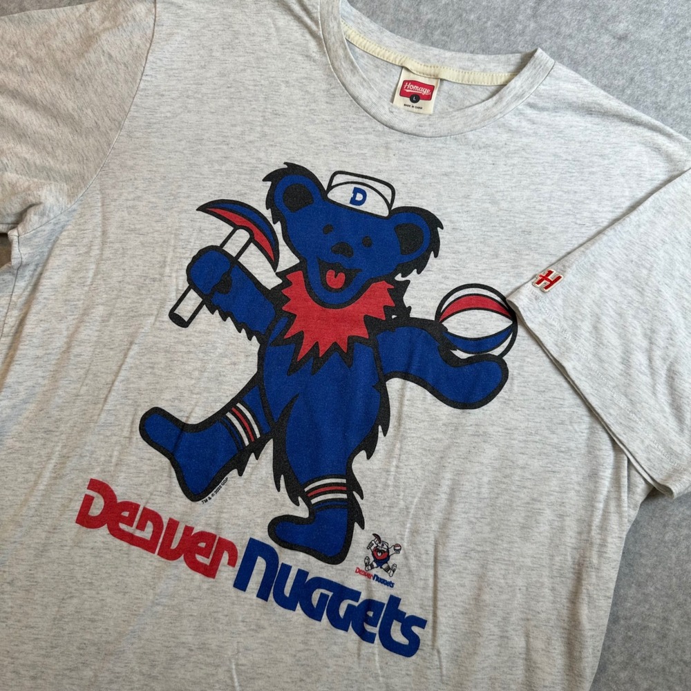Homage Grateful Dead Denver Nuggets T-Shirt Mens Large Gray Dancing Bear NBA